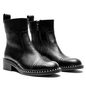 Zadig & Voltaire Black Leather Combat Moto Boots with Studded Trim